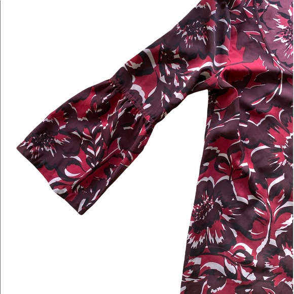 Saks Fifth Avenue Bell Flare Sleeve Plum Floral Flowy Tunic Shift Dress - S - Picture 10 of 13